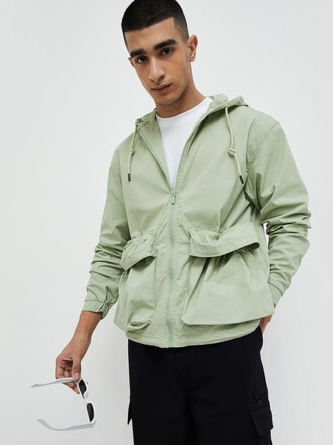 forca by lifestyle sage green regular fit hooded jacket