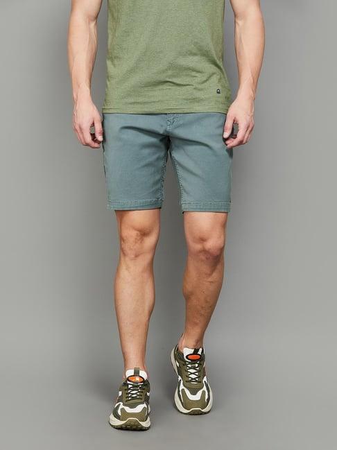 forca by lifestyle teal cotton regular fit denim shorts