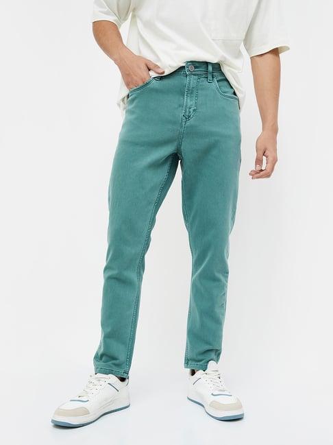 forca by lifestyle teal cotton regular fit trousers