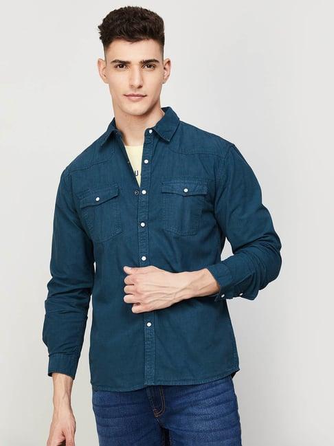 forca by lifestyle teal regular fit shirt