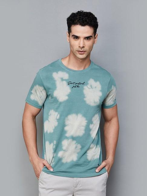 forca by lifestyle turquoise regular fit printed crew t-shirt