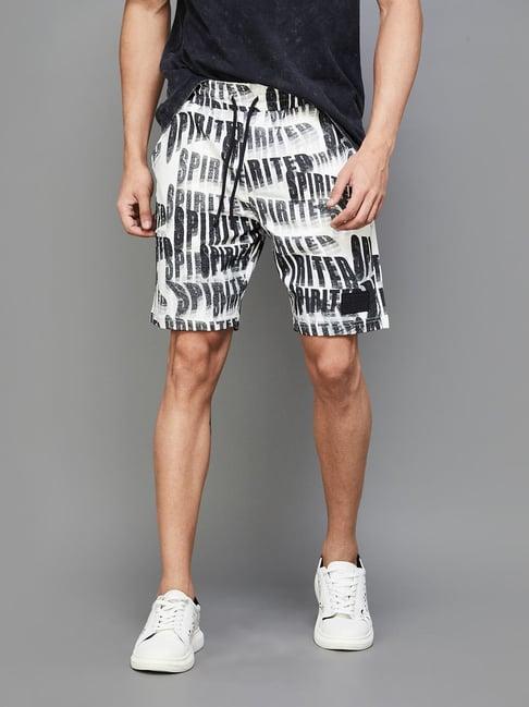 forca by lifestyle white cotton regular fit printed shorts