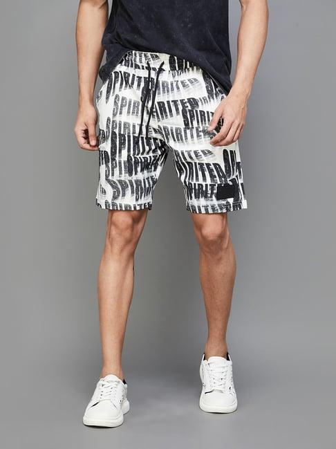 forca by lifestyle white cotton regular fit printed shorts