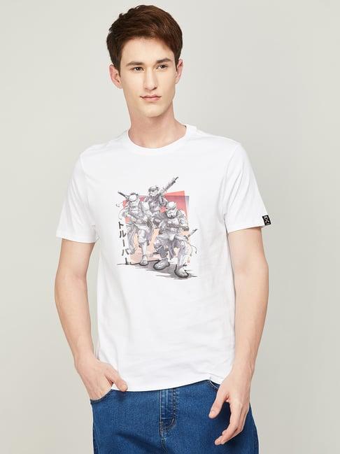 forca by lifestyle white cotton regular fit printed t-shirts