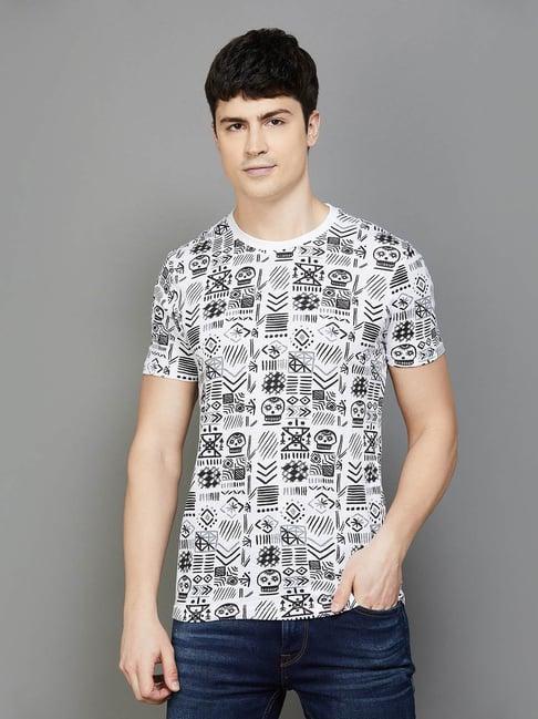 forca by lifestyle white melange cotton regular fit printed t-shirt