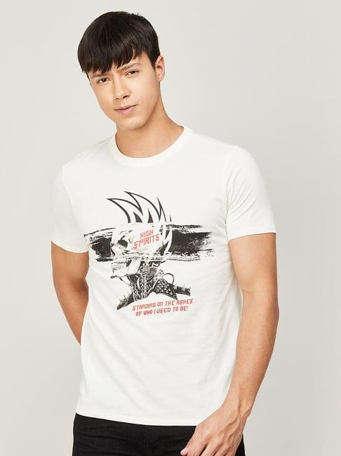 forca by lifestyle white regular fit printed crew t-shirt