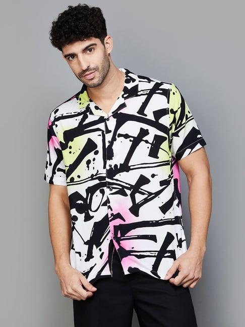 forca by lifestyle white regular fit printed shirt