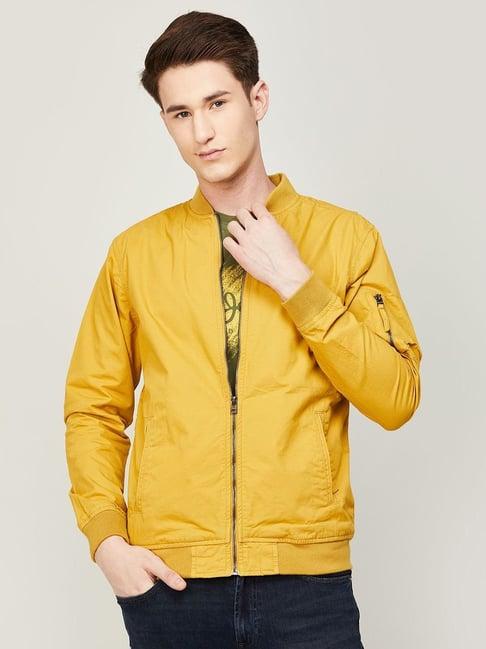 forca by lifestyle yellow cotton regular fit jacket