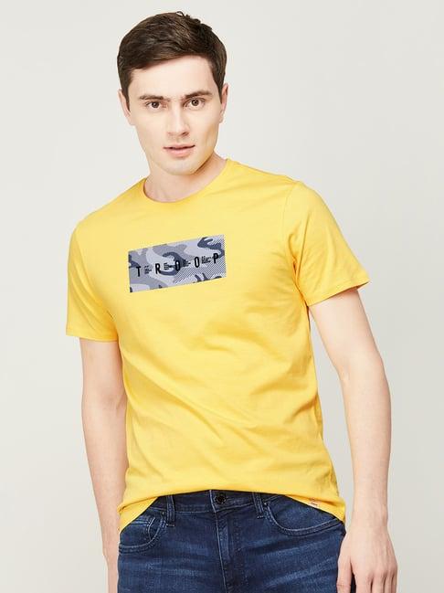 forca by lifestyle yellow cotton regular fit printed t-shirts