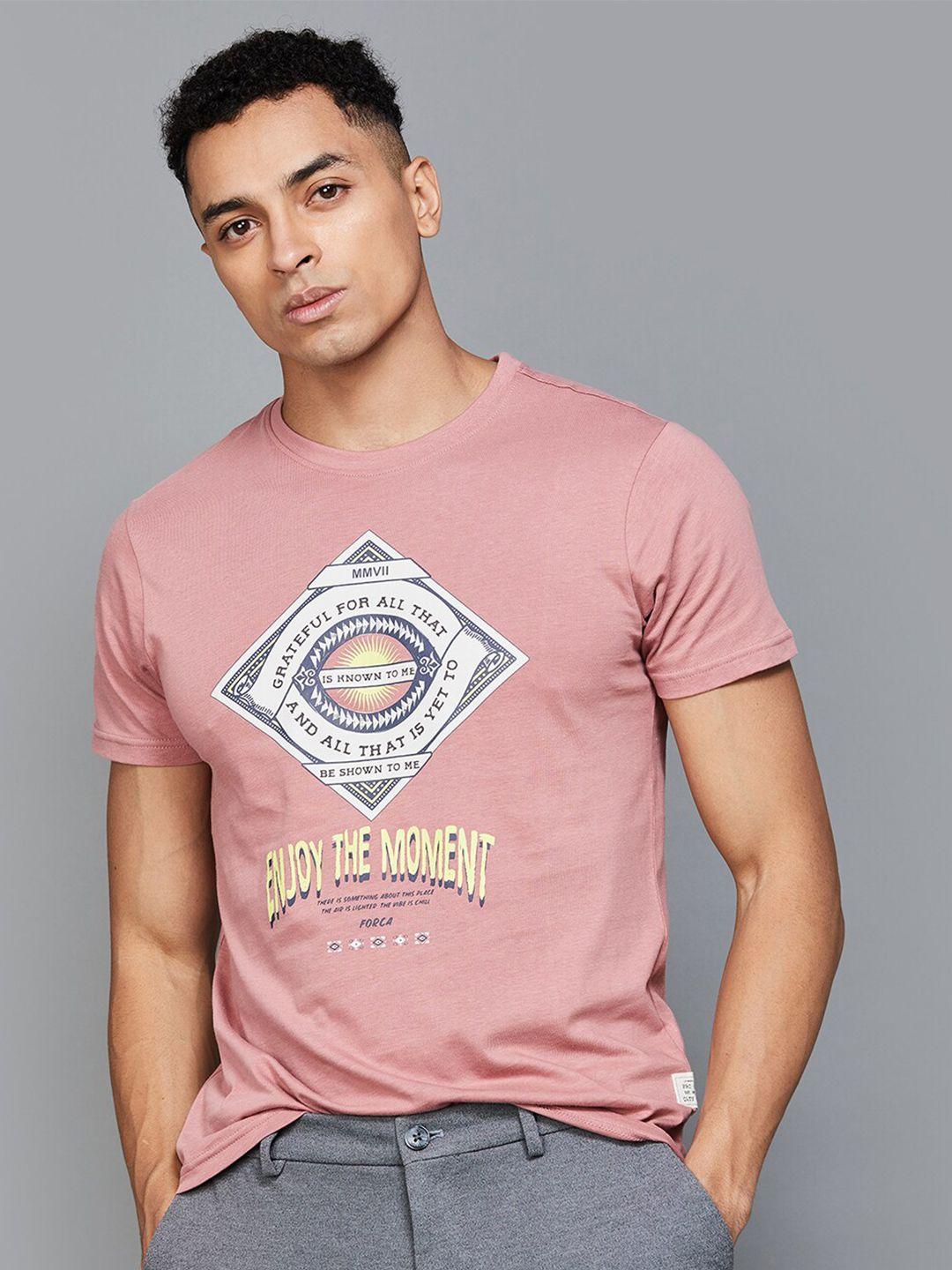 forca men pink printed pockets t-shirt