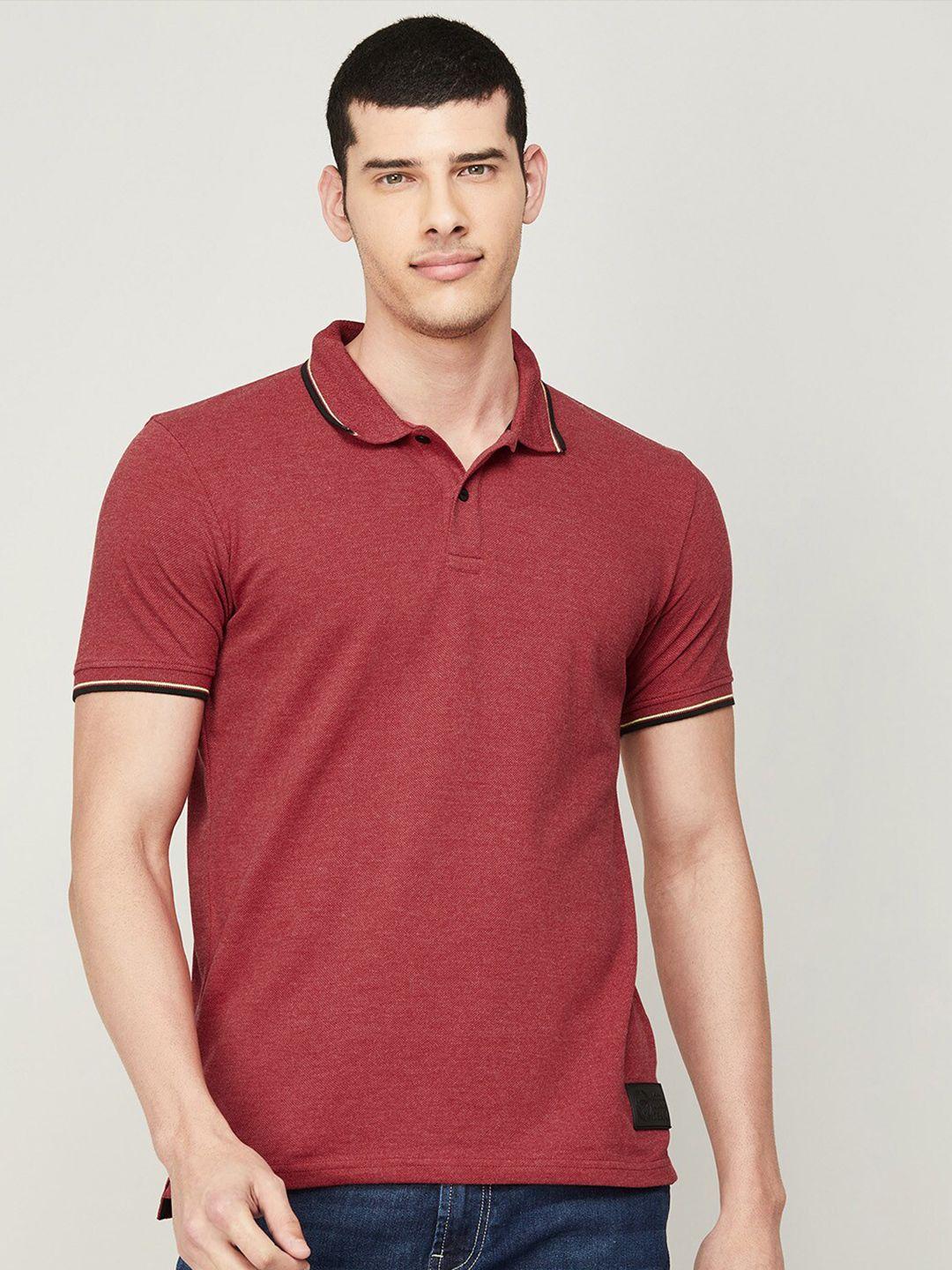 forca men solid polo collar cotton t-shirt