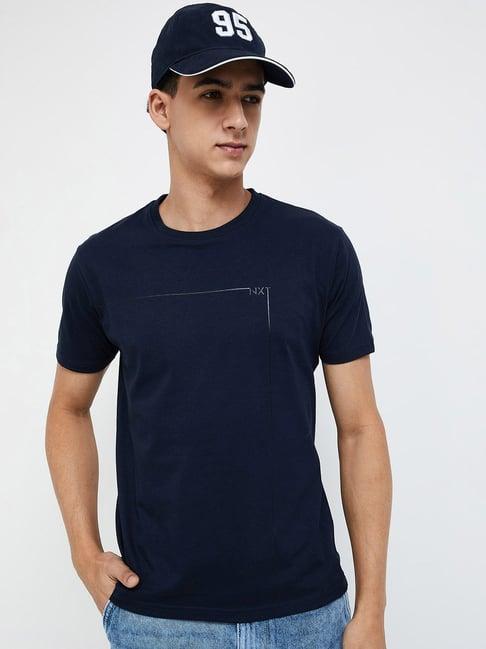 forca navy cotton regular fit printed t-shirt