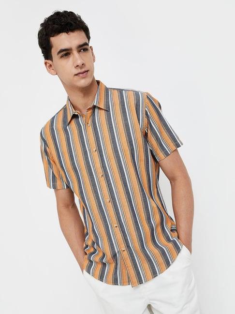 forca orange cotton regular fit striped shirt