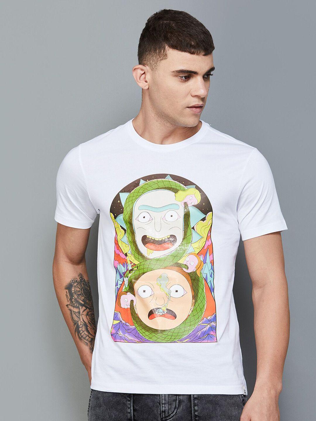 forca ricky & morty printed cotton slim fit t-shirt