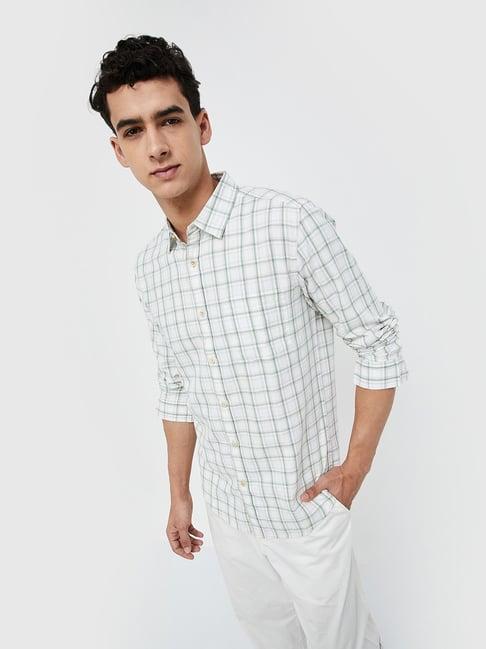 forca white cotton regular fit checks shirt