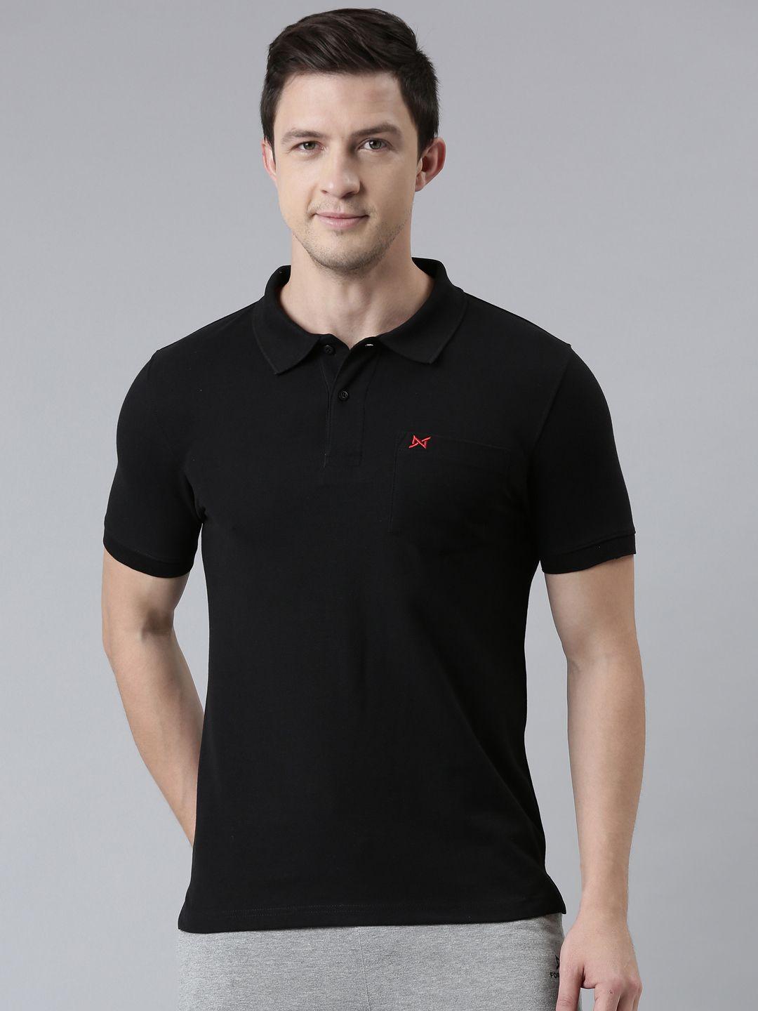 force nxt men black solid polo collar cotton t-shirt