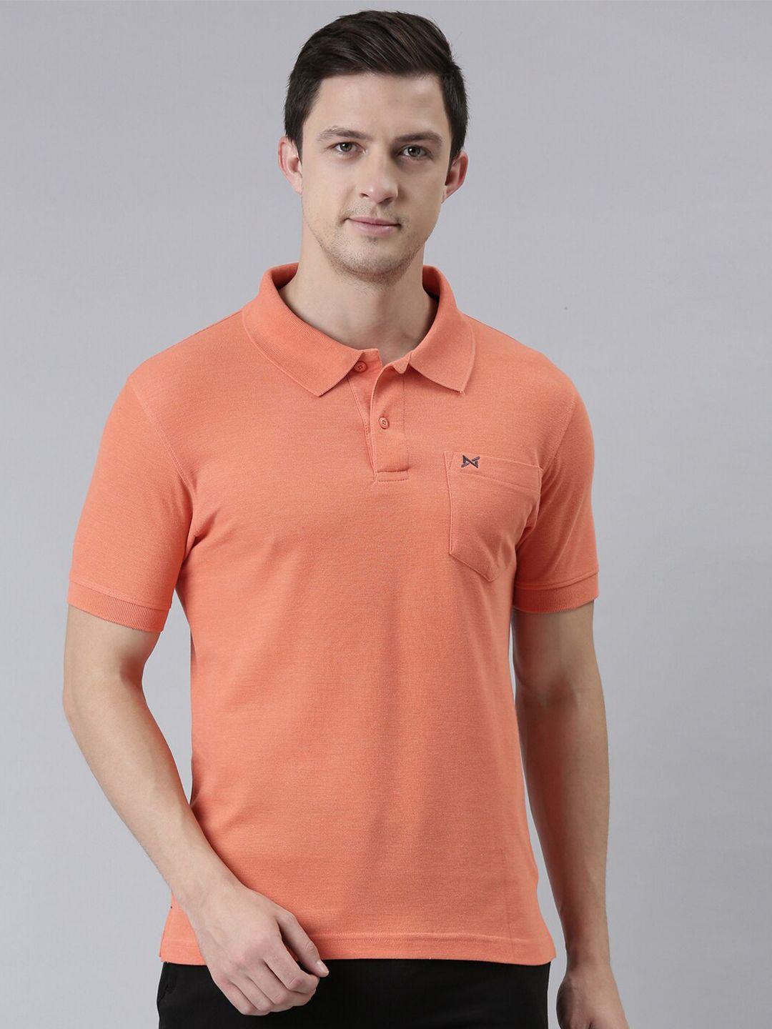 force nxt men orange polo collar cotton t-shirt