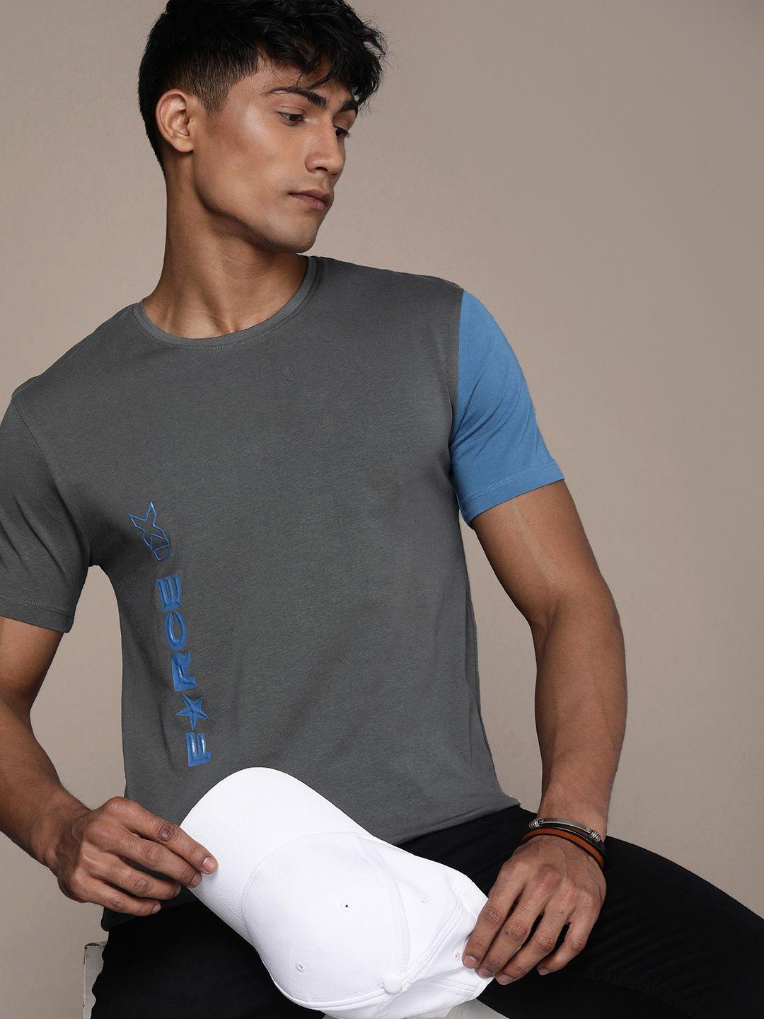 force ix men brand logo printed t-shirt with applique detail