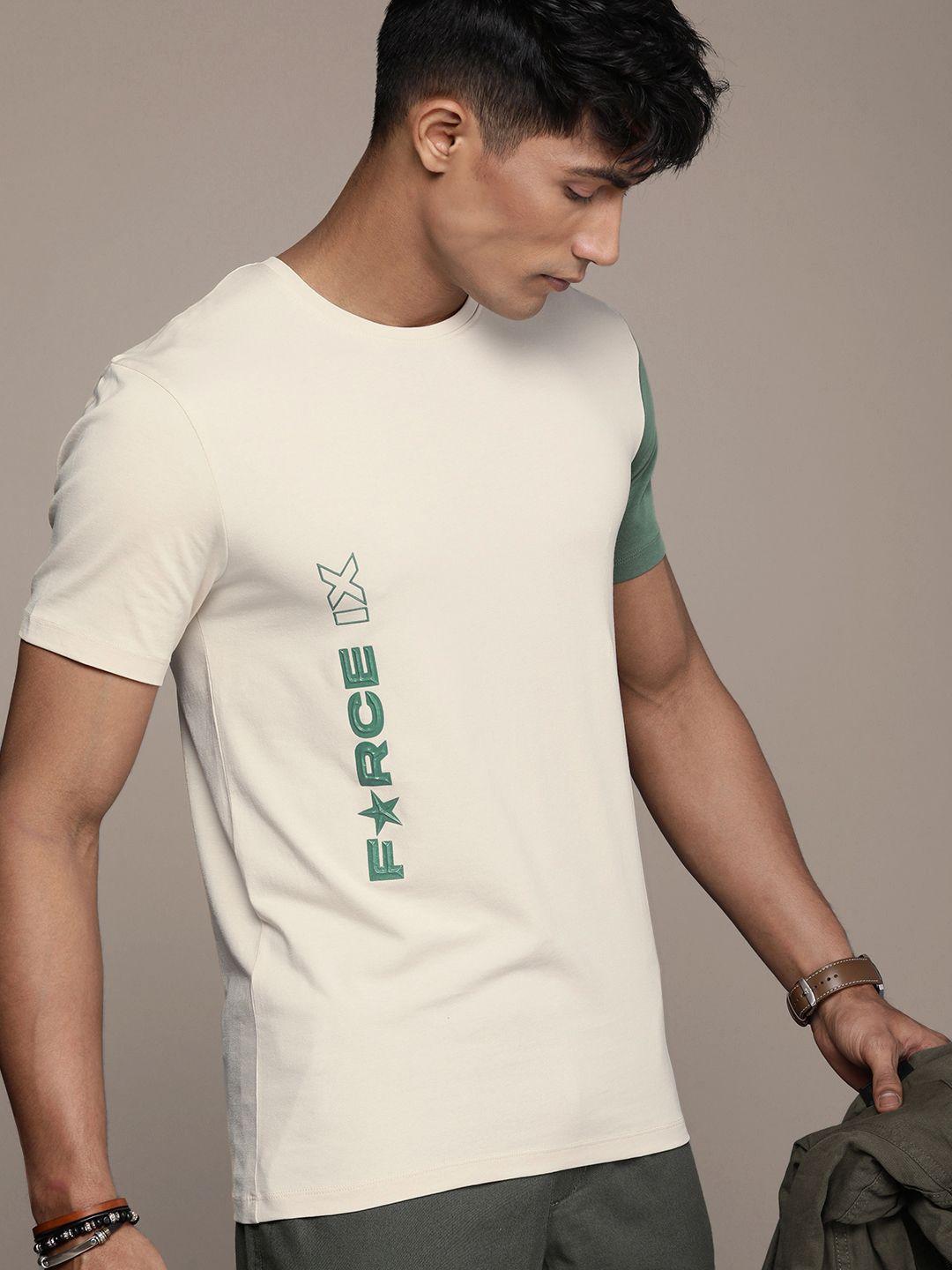 force ix men brand logo printed t-shirt with applique detail
