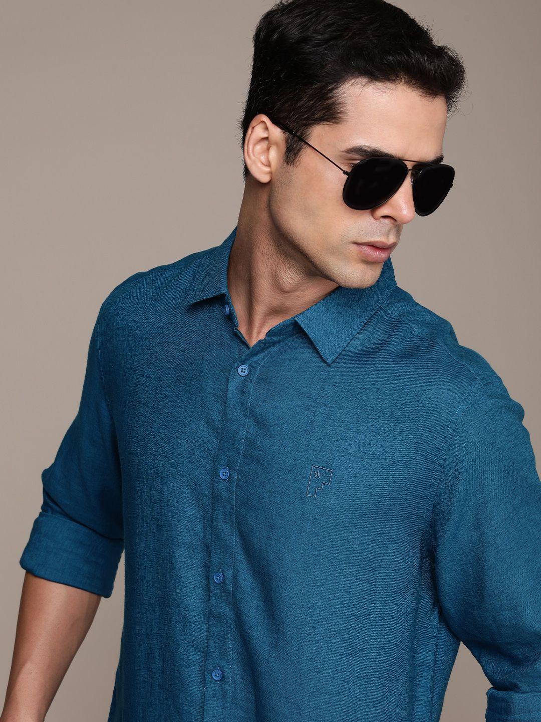 force ix men cotton linen solid casual shirt