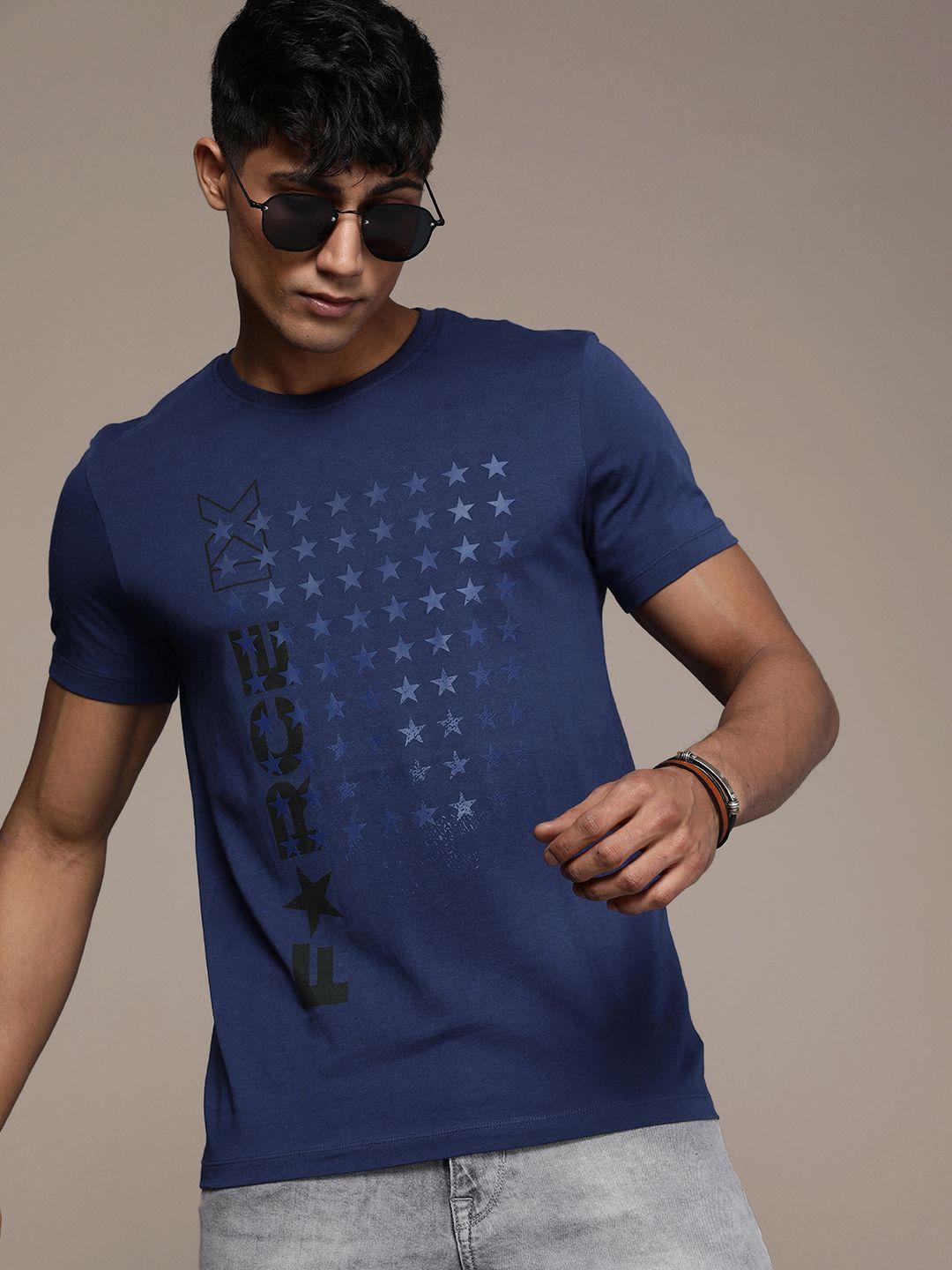 force ix men geometric printed pure cotton t-shirt