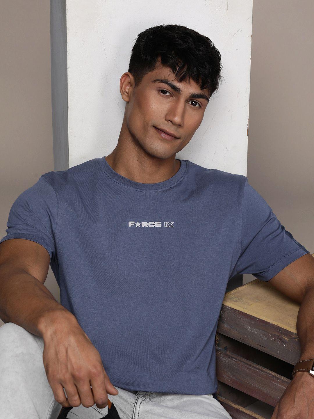 force ix men pure cotton brand logo printed applique t-shirt