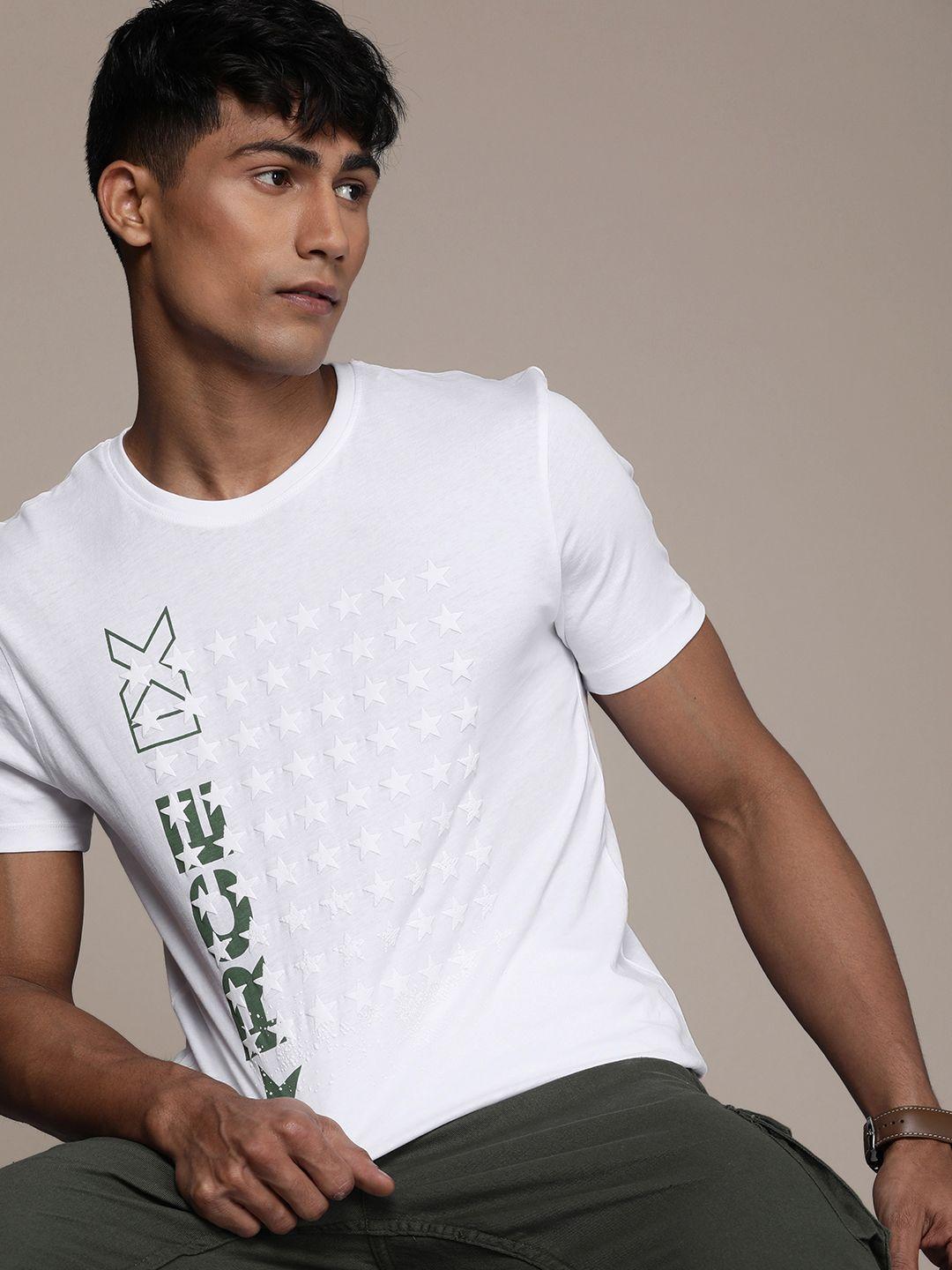 force ix men pure cotton brand logo printed round neck t-shirt
