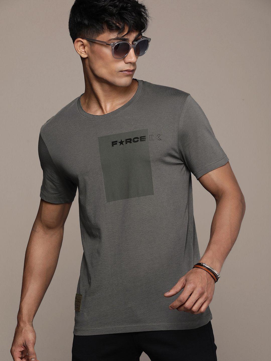 force ix men pure cotton brand logo printed t-shirt with applique detail