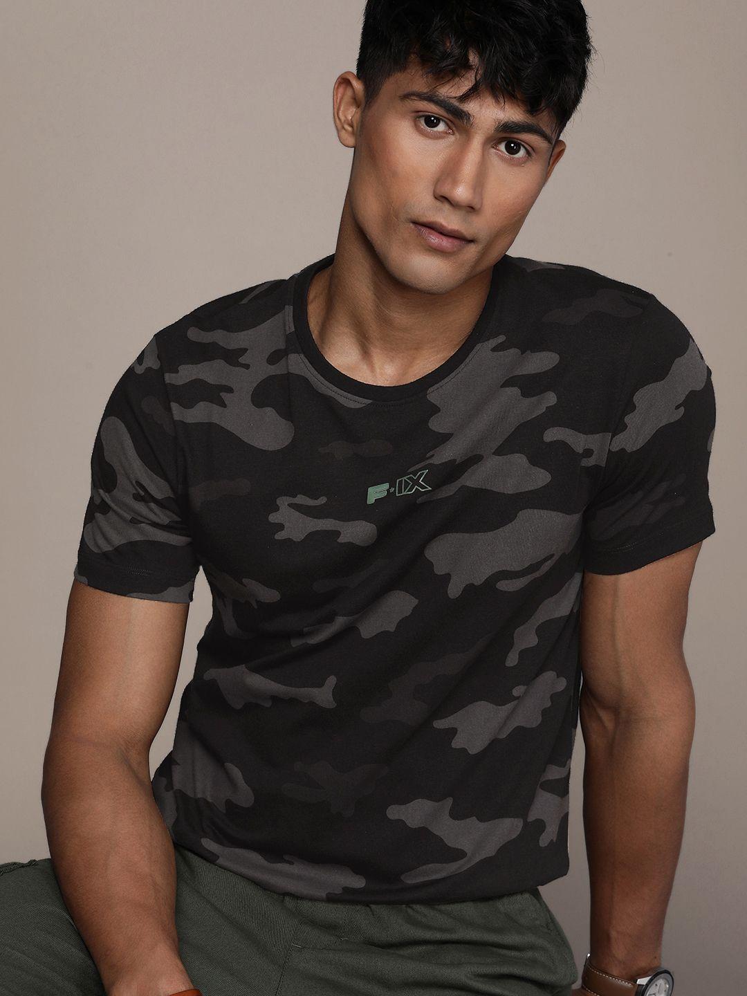 force ix men pure cotton camouflage printed t-shirt with applique detail