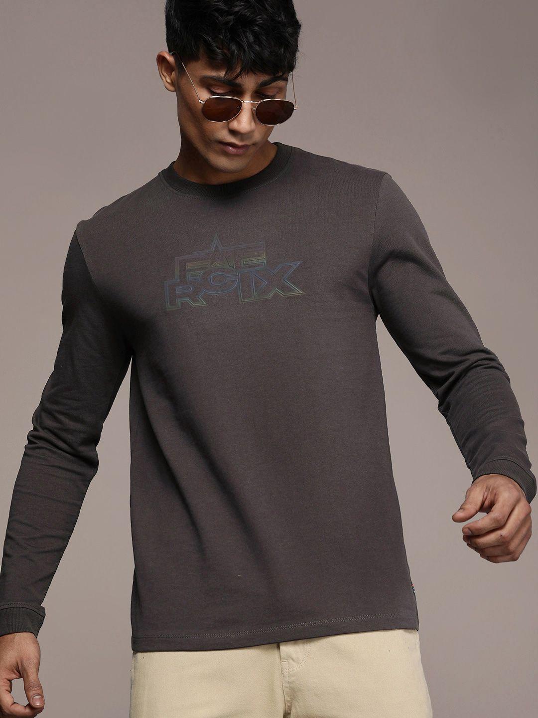 force ix men pure cotton reflective brand logo printed t-shirt with applique detail