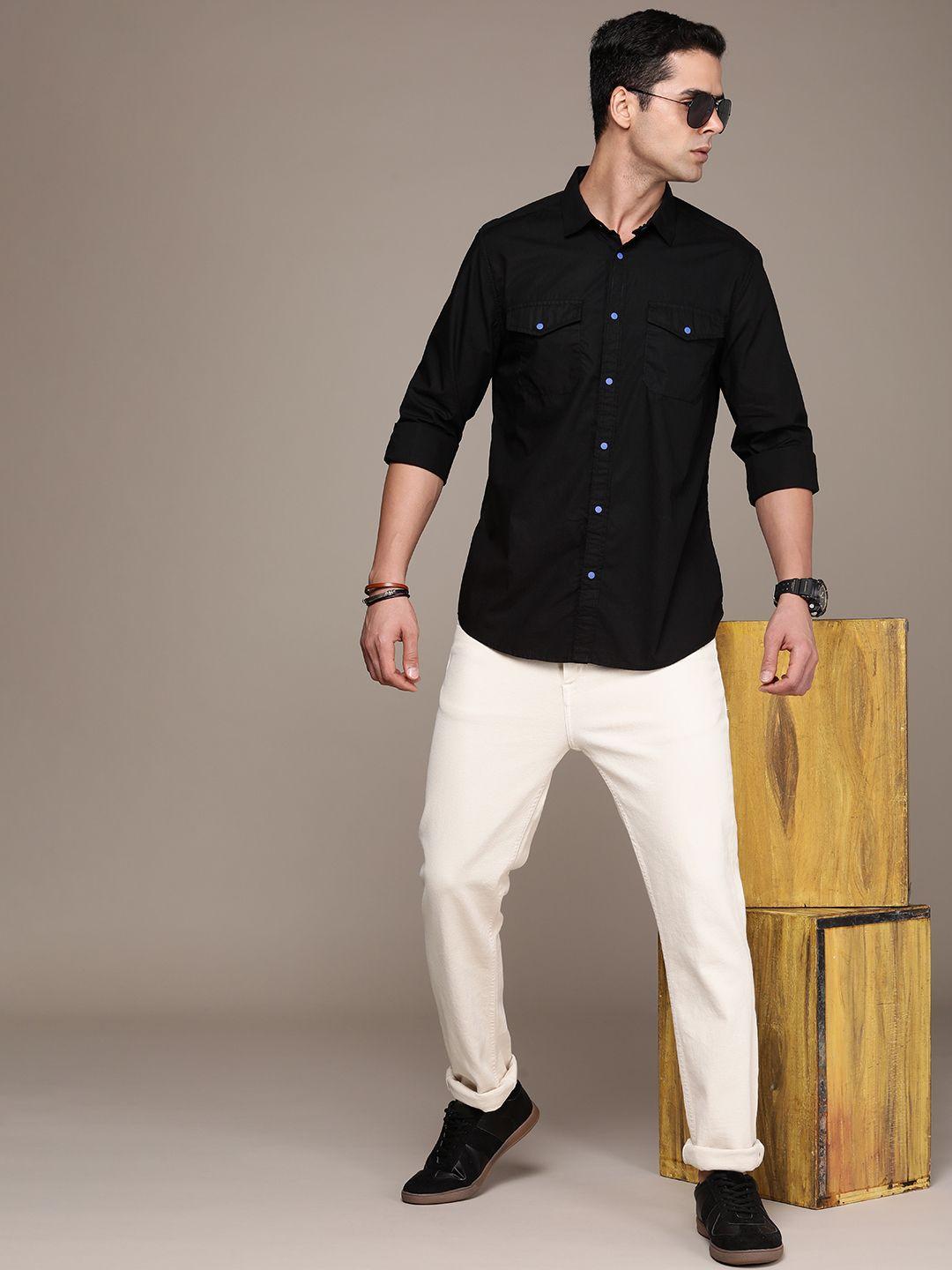 force ix men pure cotton slim fit casual shirt