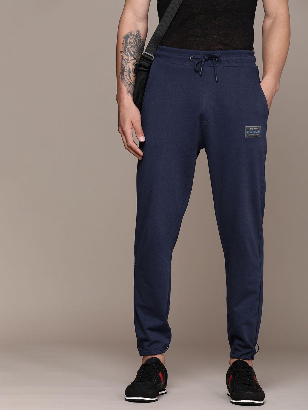 force ix men pure cotton solid mid-rise casual relaxed fit jogger