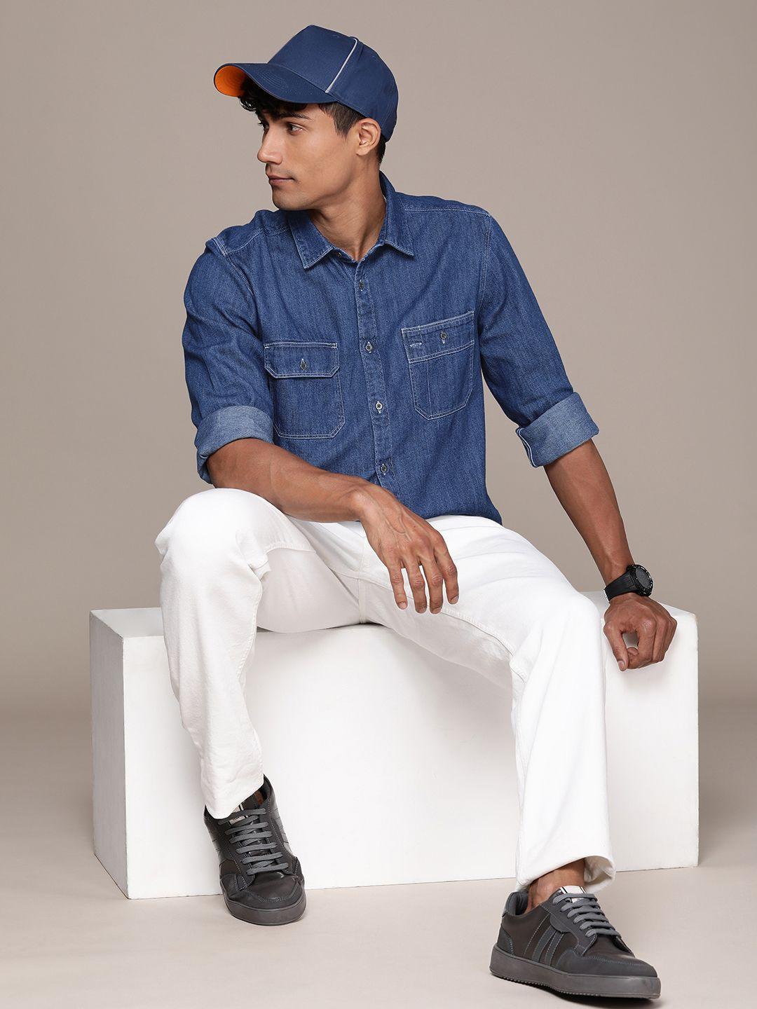 force ix pure cotton denim casual shirt