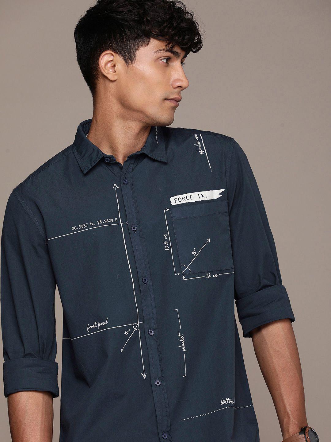 force ix slim fit geometric printed pure cotton casual shirt