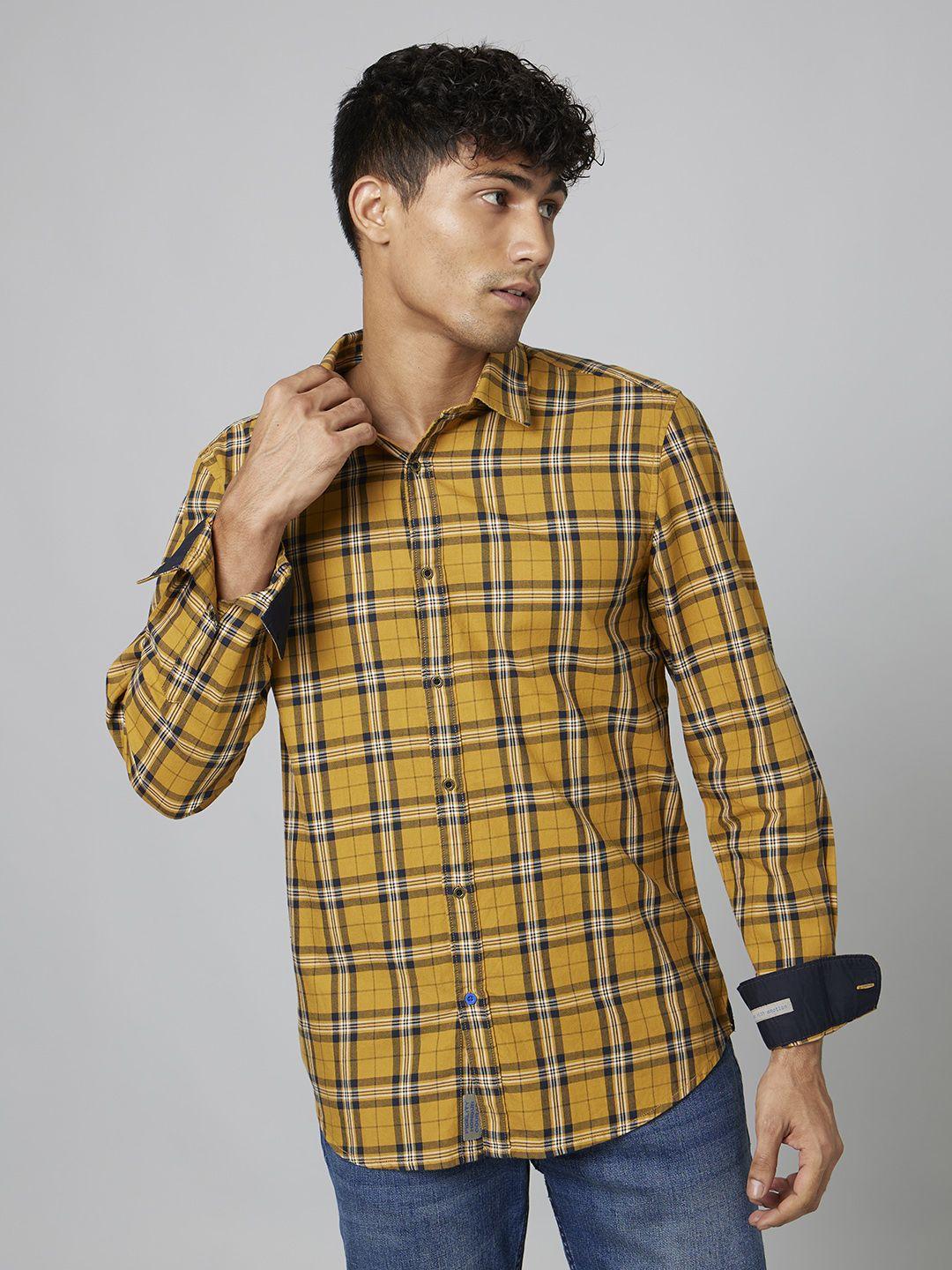 force ix slim fit pure cotton checked casual shirt