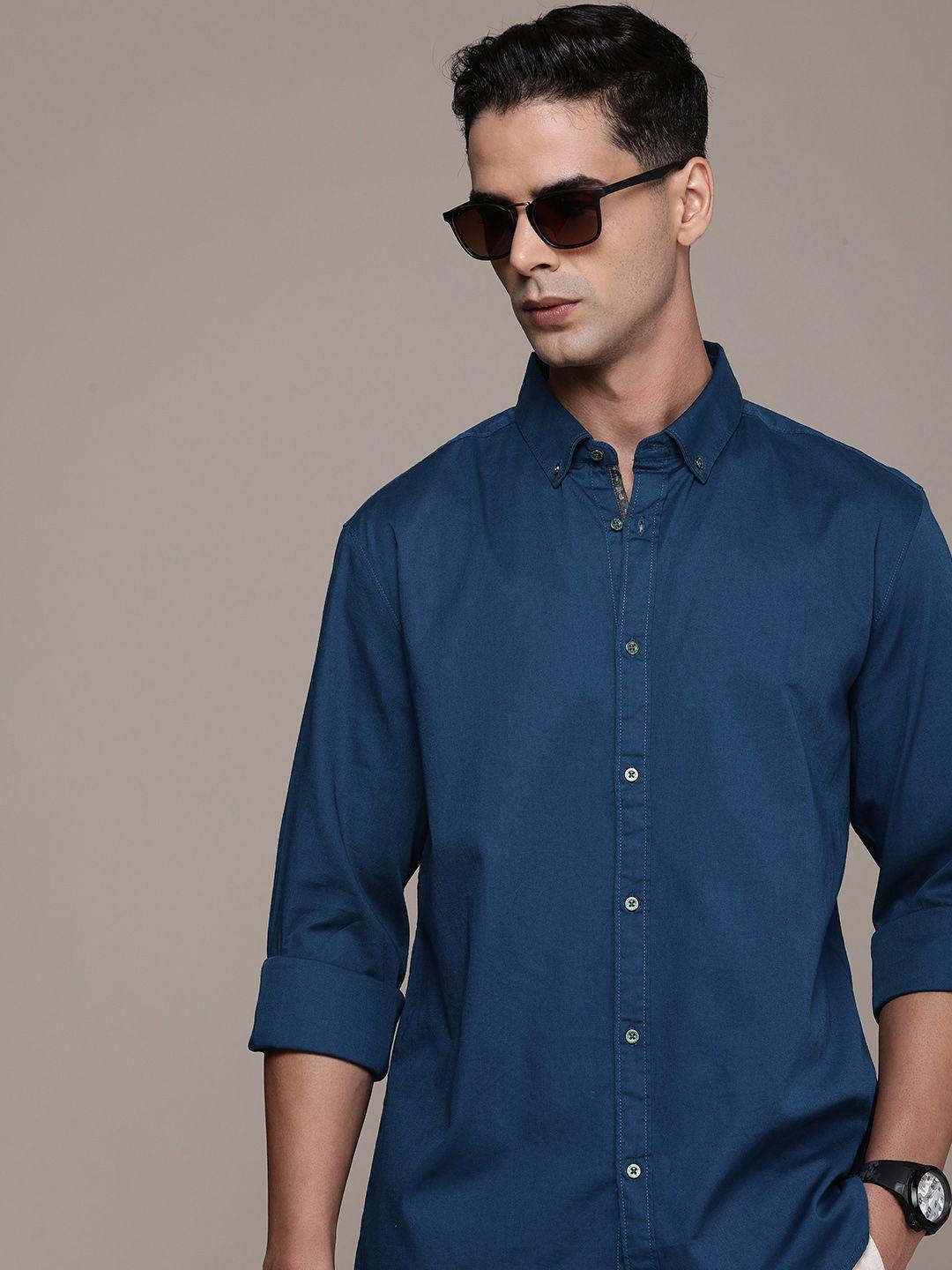 force ix solid button-down collar regular fit casual shirt