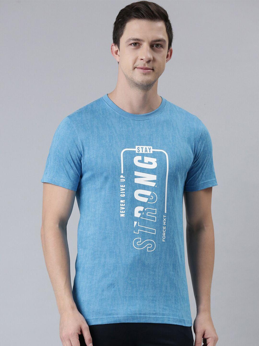 force nxt men blue printed round neck cotton t-shirt