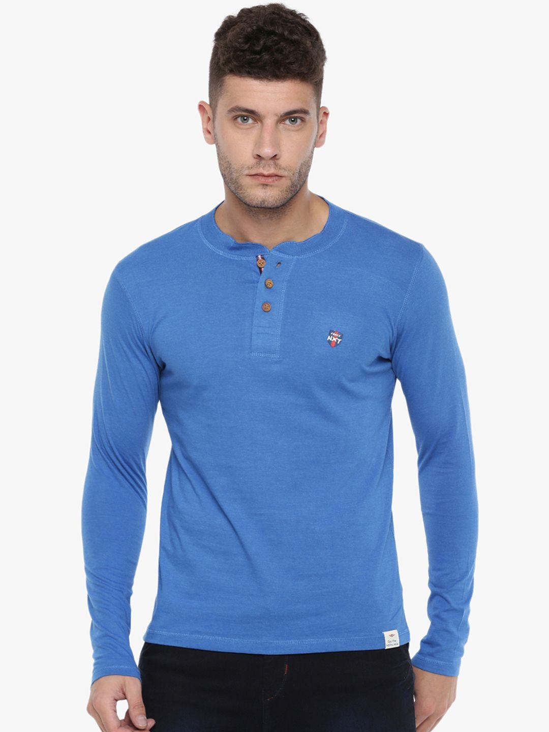 force nxt men blue solid henley neck t-shirt