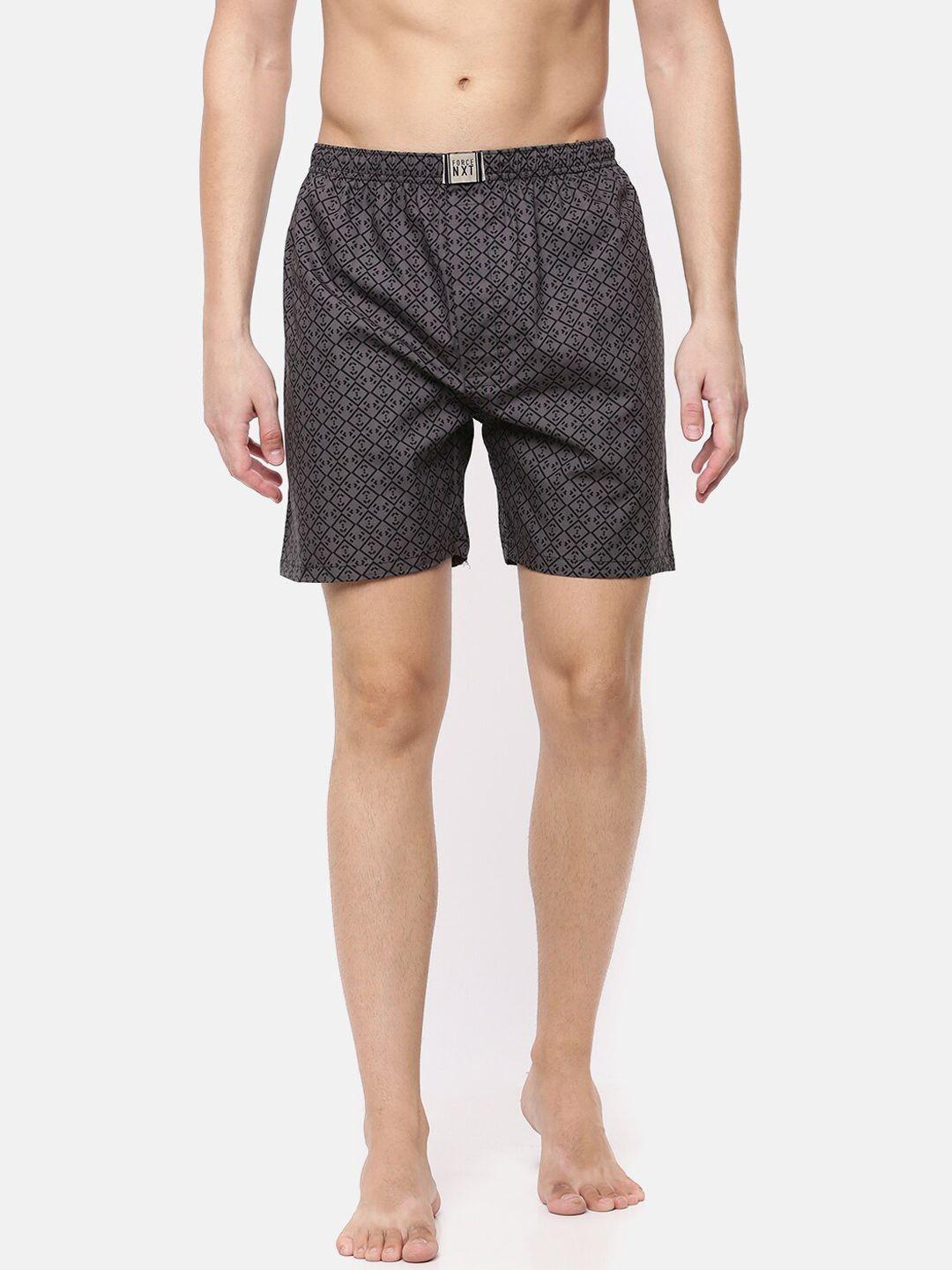 force nxt men charcoal grey printed pure cotton boxers