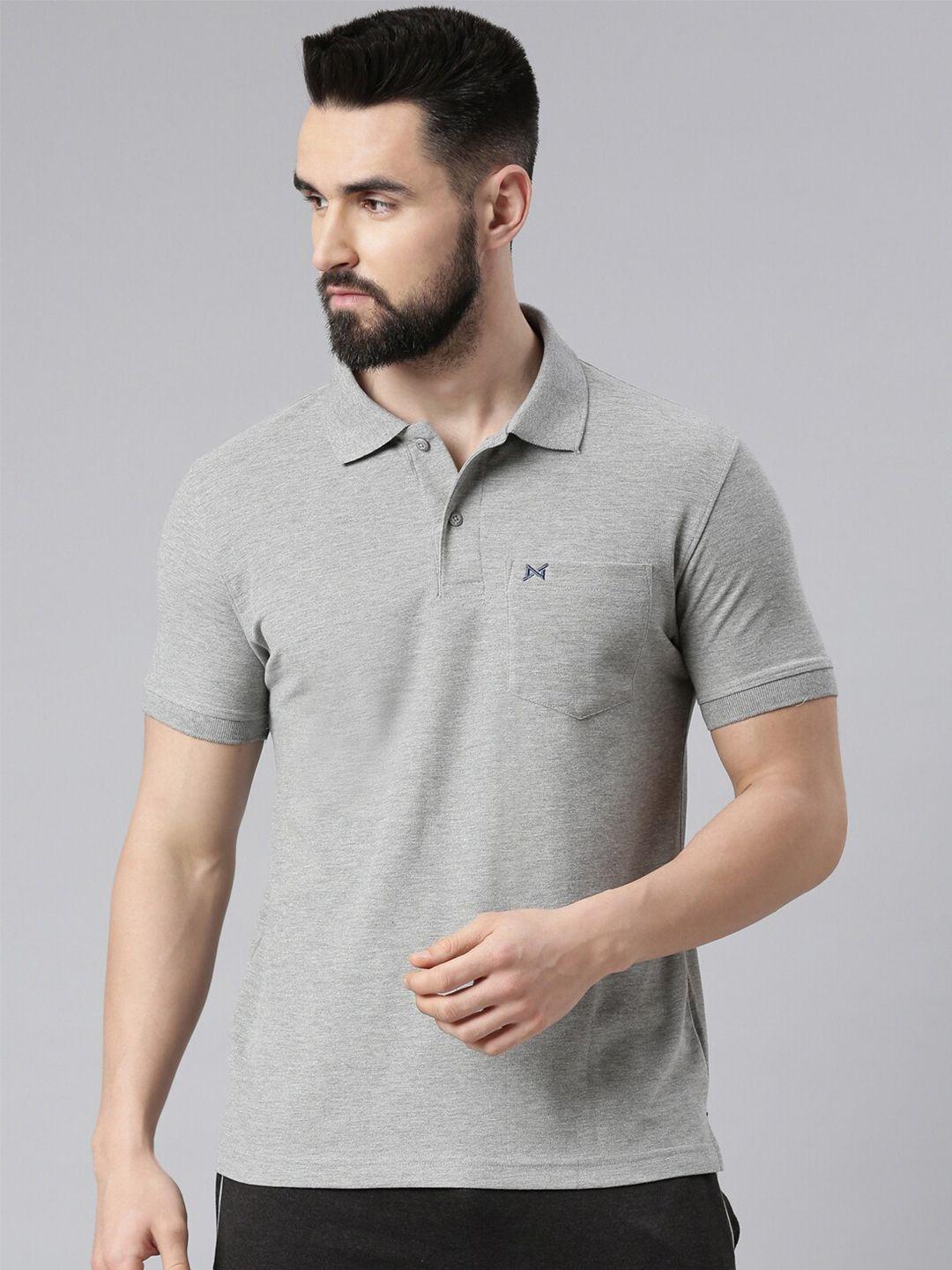 force nxt men grey solid polo collar cotton t-shirt