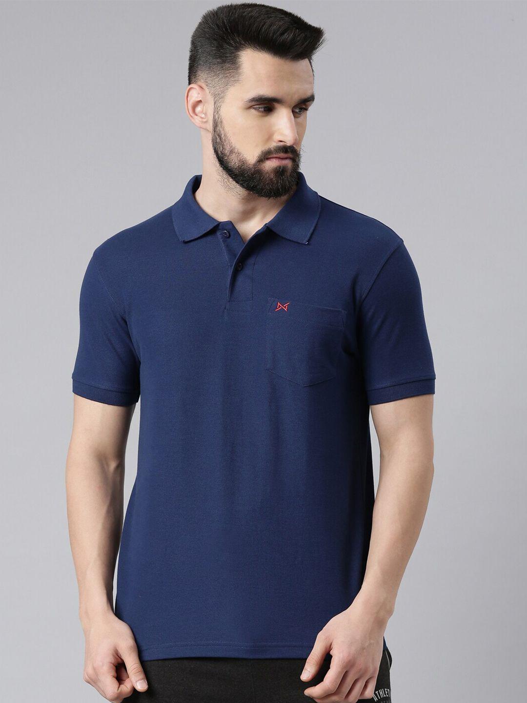 force nxt men navy blue polo collar cotton t-shirt