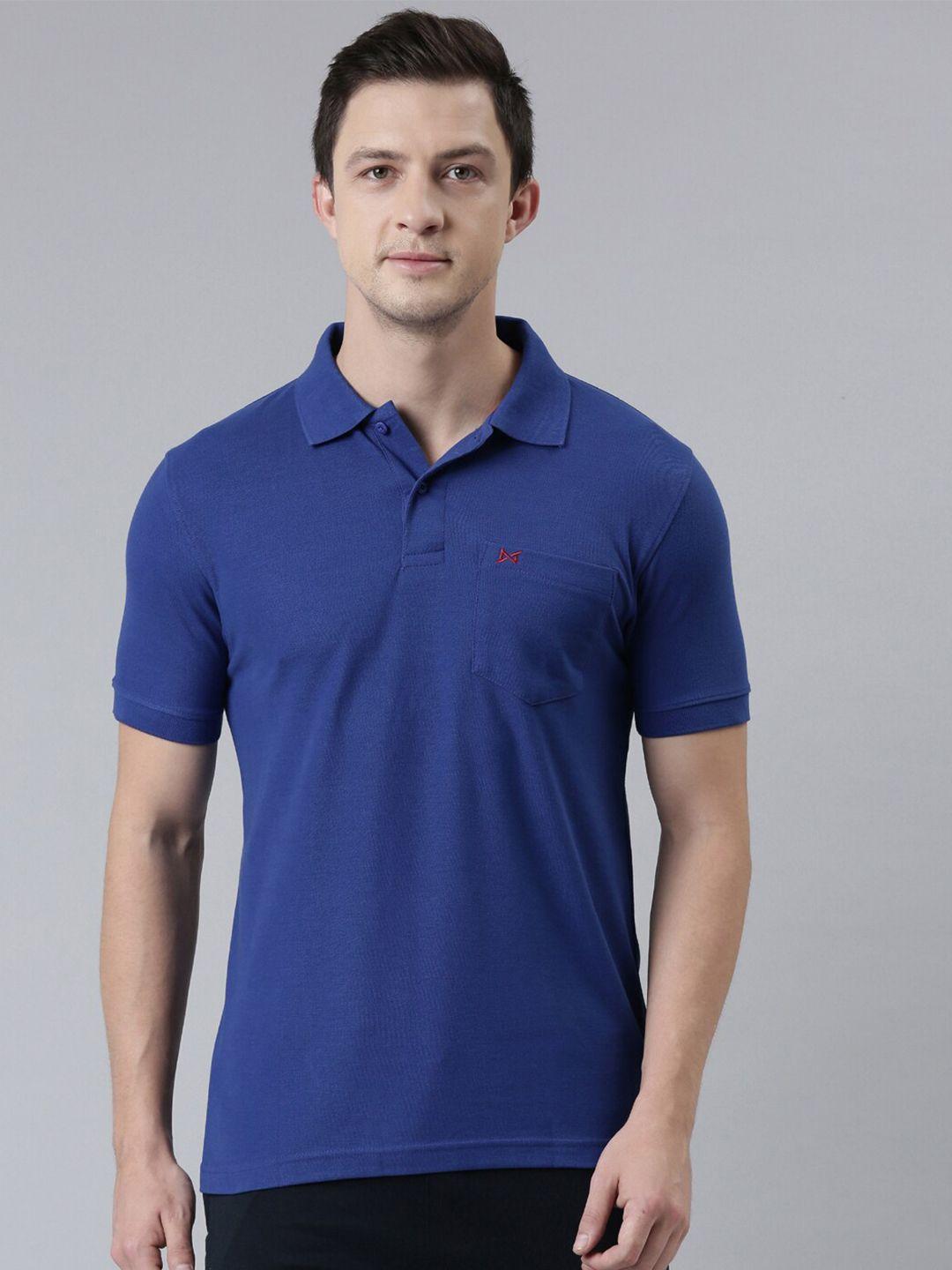 force nxt men navy blue polo collar cotton t-shirt