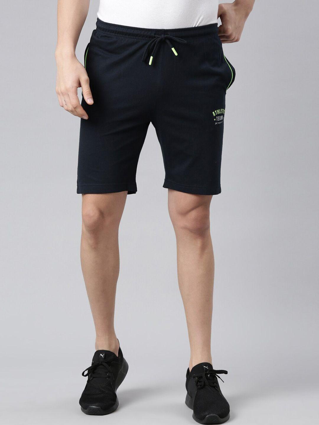 force nxt men navy blue solid regular fit mid-rise regular shorts