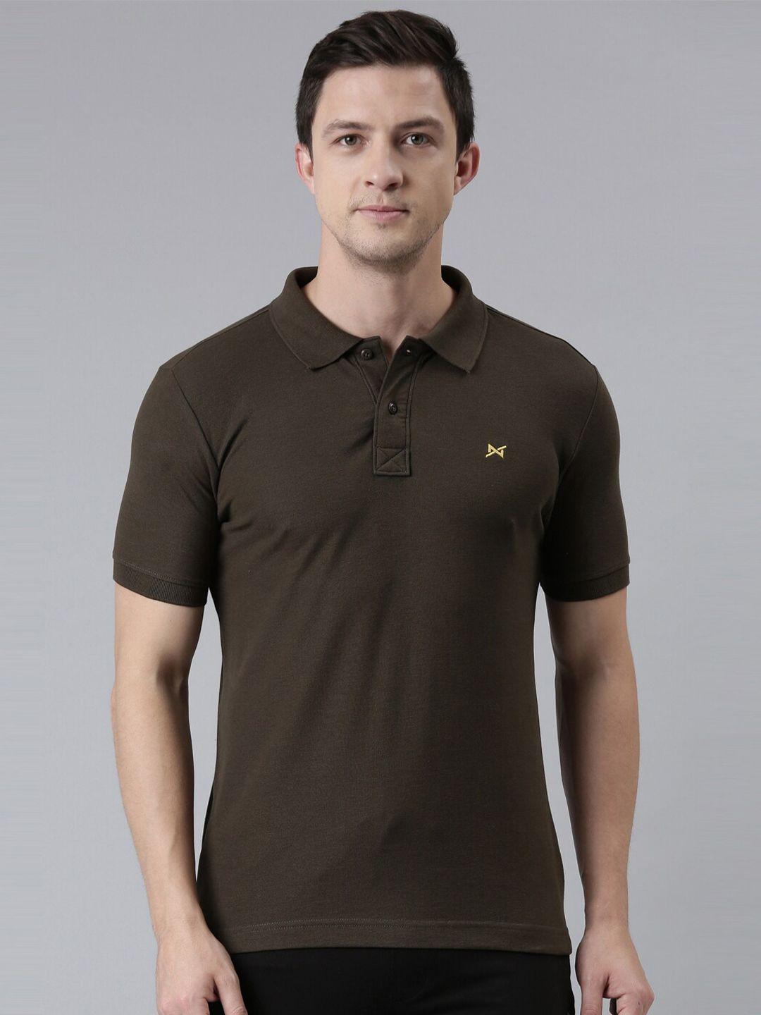 force nxt men olive green polo collar cotton t-shirt