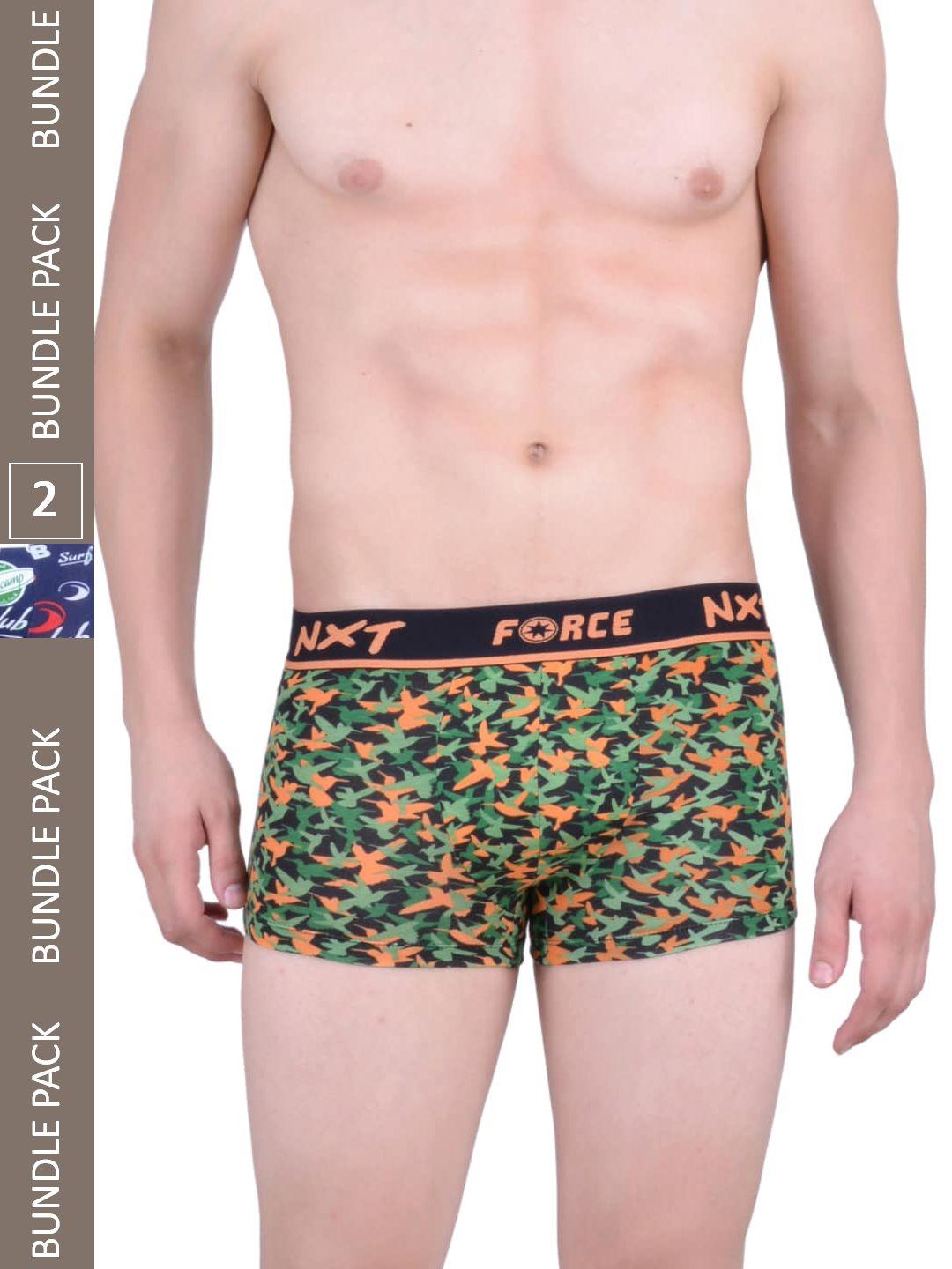 force nxt men pack of 2 assorted printed cotton trunks with ultra fresh technology