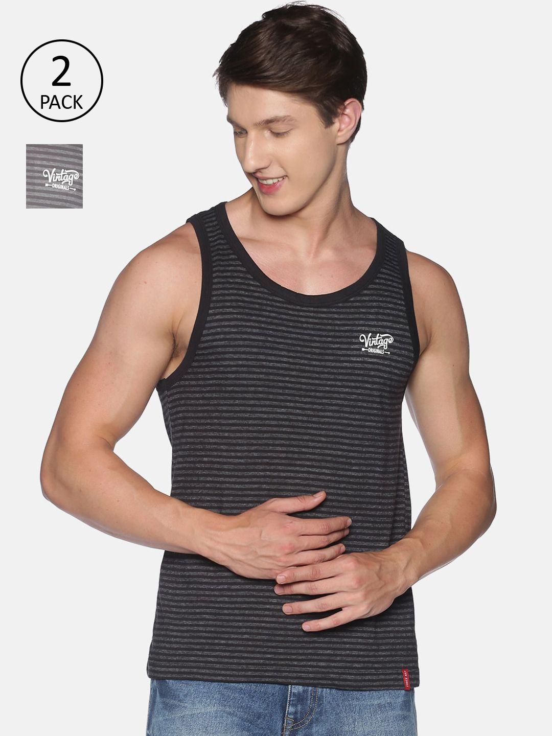 force nxt men pack of 2 striped cotton zest tank vests mnal-434-po2