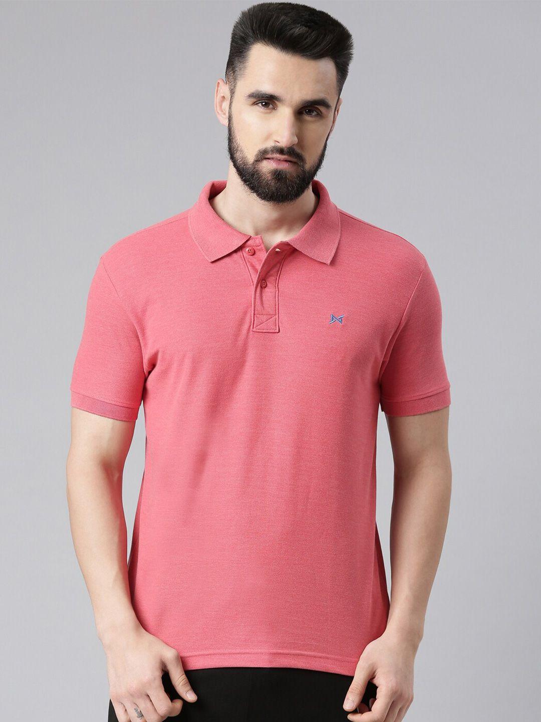 force nxt men pink polo collar cotton t-shirt