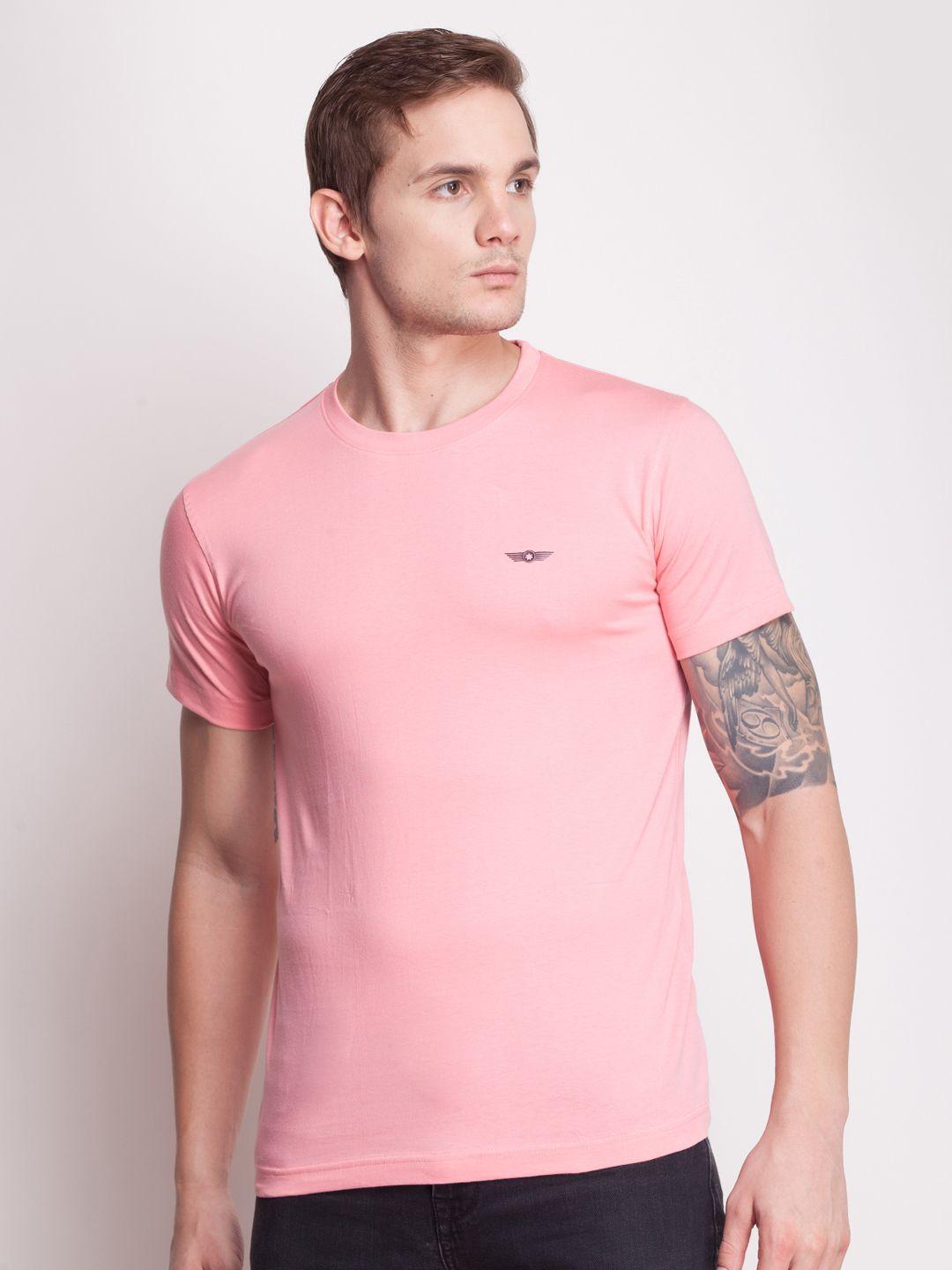 force nxt men pink solid round neck t-shirt