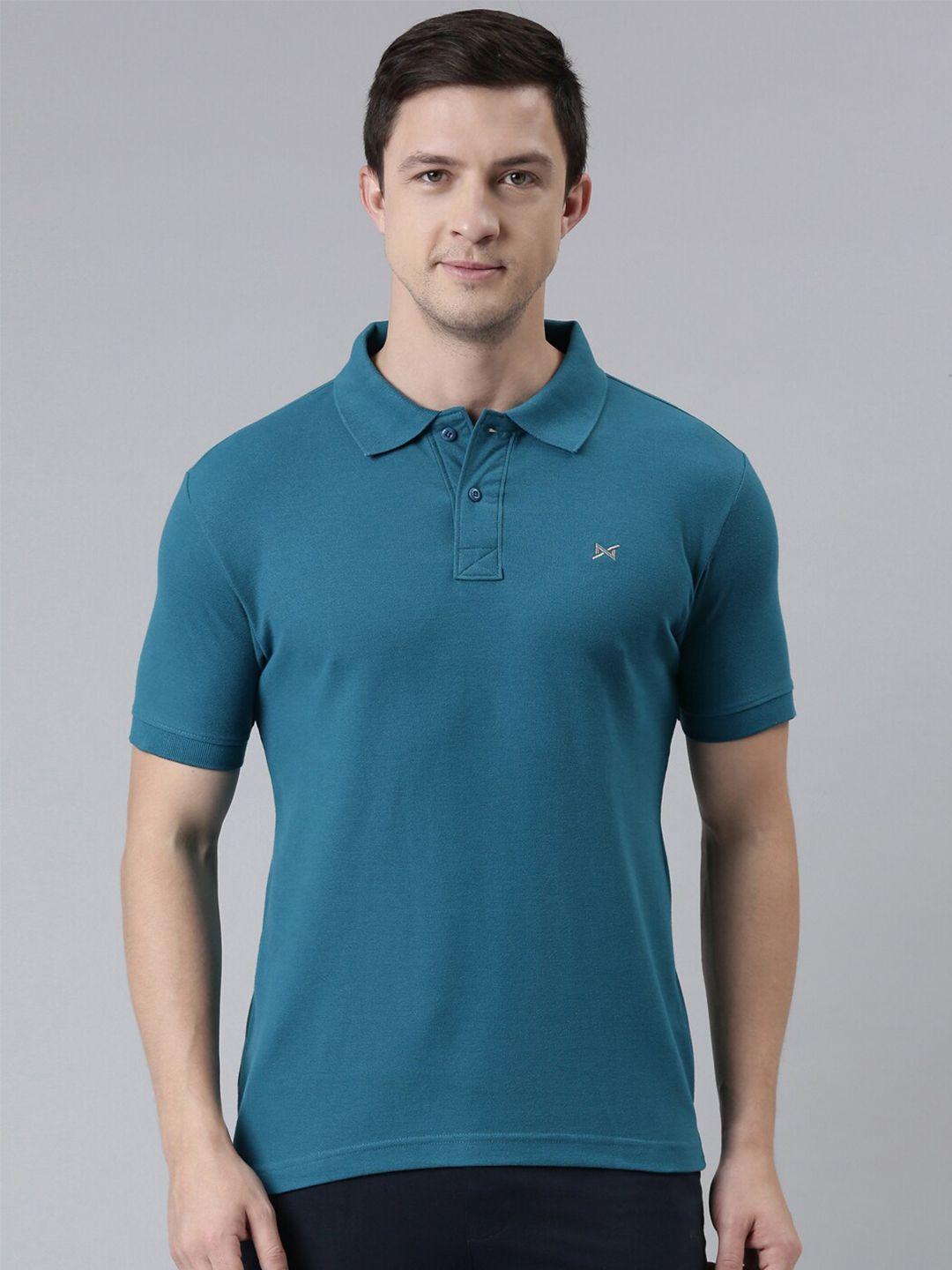 force nxt men turquoise blue polo collar cotton t-shirt