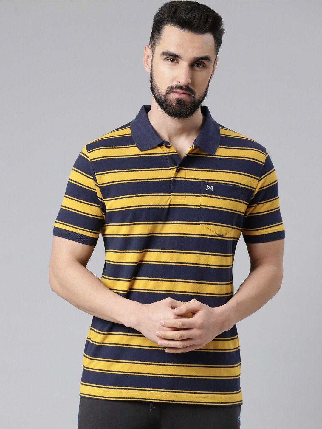 force nxt men yellow and navy striped polo collar t-shirt